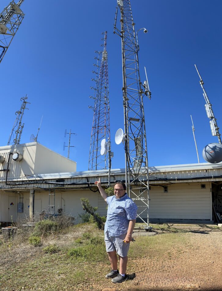 Chuck Bullett at Mount Beacon in Marin County, California, where signals for several Audacy stations originate.