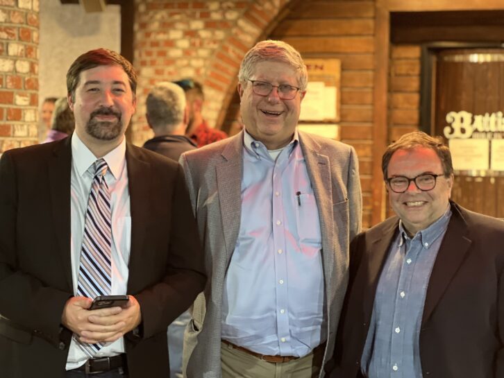 Chuck Bullett, right, at the 2023 NAB Show with Steve Wilde of American Amplifier Technology and Erick Dausman of Sutro Tower.
