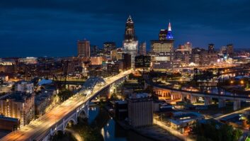 Aerial Panorama of Cleveland at Night