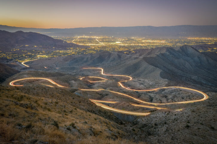 From the Coachella Valley overlook in Palm Desert, Calif., the Pines to Palms Highway is shown. Credit: Chris Axe/Getty Images