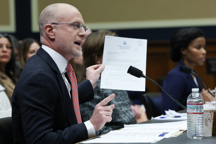 WASHINGTON, DC - JANUARY 14: Federal Communications Commission (FCC) Chairman Brendan Carr testifies before the House Energy and Commerce Committee in the Rayburn House Office Building on January 14, 2026 in Washington, DC. The committee heard testimony on oversight of the Federal Communications Commission. (Photo by Win McNamee/Getty Images)