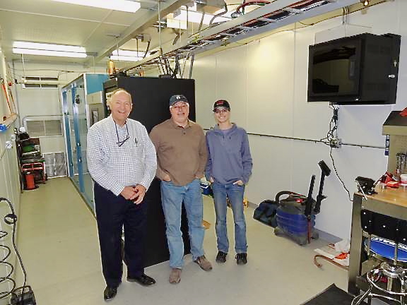 Don Jones, left, assisted Cris Alexander, center, and Amanda Hopp, right at showed up at the KBRT(AM) Oak Flat site as Crawford Broadcasting was tuning up the array and getting it ready to go on the air in January 2013.