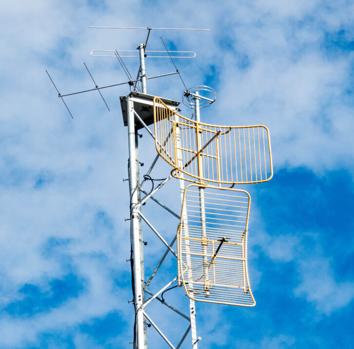 Fig. 3 Two 950 MHz STL transmit dishes that are too close. 