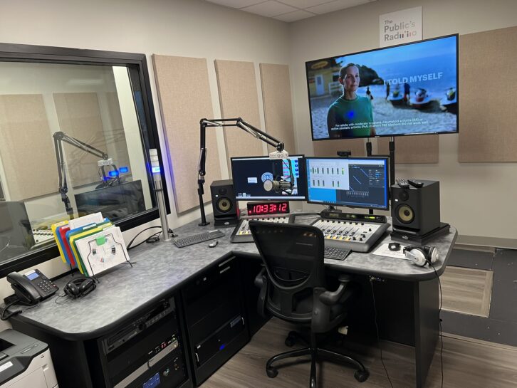 The new Ocean State Media radio studio occupies what had been a TV audio editing room.