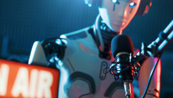 AI robot working at the radio station studio