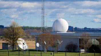 The National Weather Service Sterling Field Support Center with an array of antennae and radomes adjacent to Dulles International Airport.