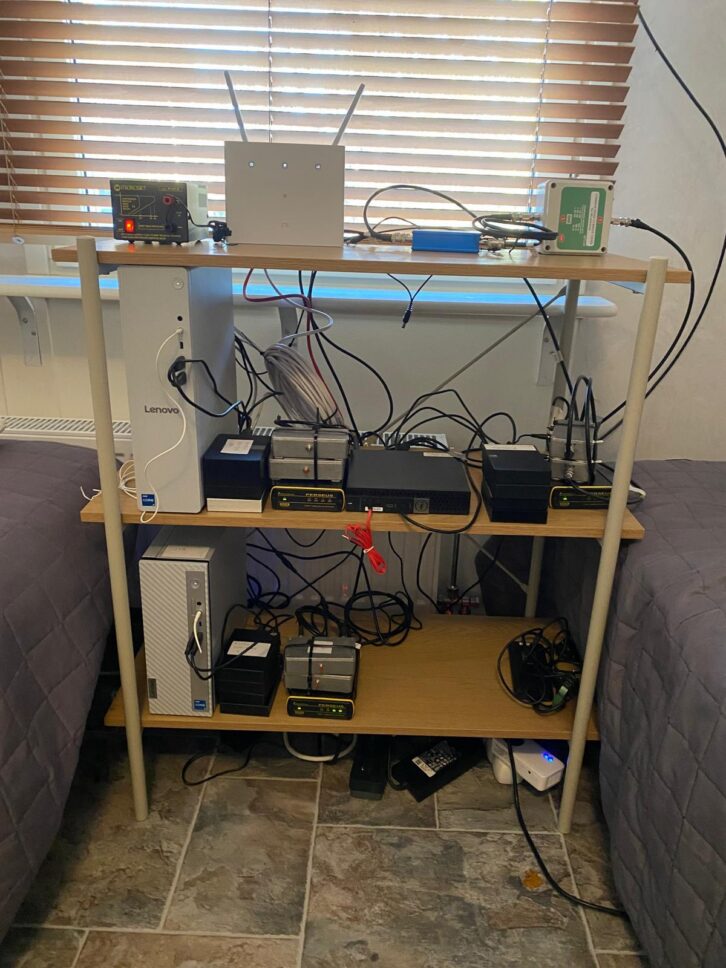 The equipment, including the Perseus SDR, at the northern Lapland remote DX setup, which netted 1340 WCHB(AM).
