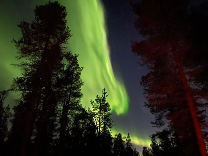 The northern lights, as seen from the remote DX cabin in Lapland.