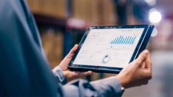 Tablet, hands and inventory management at warehouse, data analysis with supplier and person in logistics. Distribution, product inspection and analytics with digital information, storage and closeup