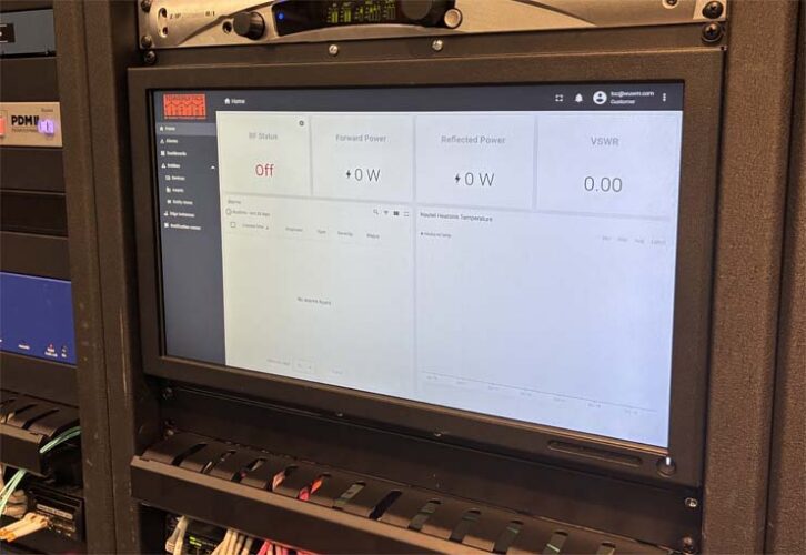 A rackmounted monitor in the TOC uses TowerLytics to monitor and control transmitter site equipment.