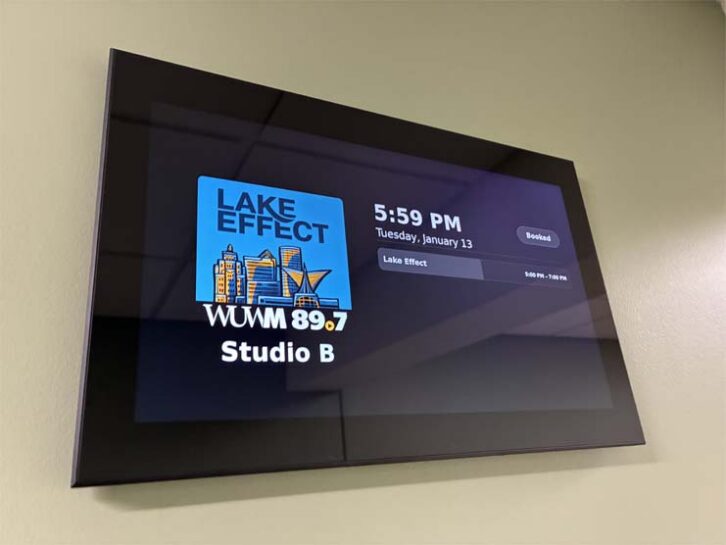 Summit Technology Group’s AirLux Studio Signaling product mounted on a wall outside Studio B.