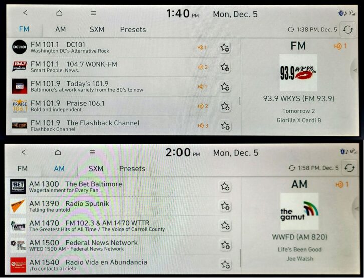 Station lists in a Hyundai Ioniq 5 with DTS AutoStage.
