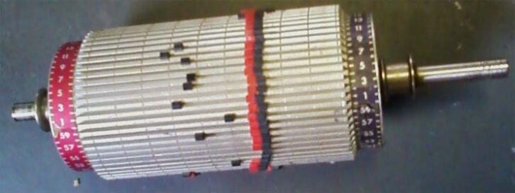 The IGM Actan was a drum rotated by a stepper relay with pegs and microswitches to control music playback from sources such as Scully 270 tape players.