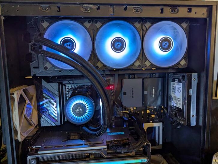 CPU liquid cooling inside computer.