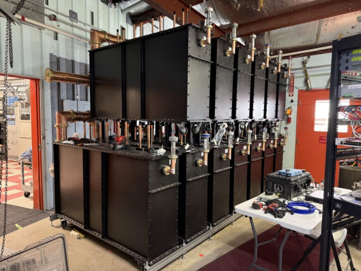 A Dielectric manifold combiner inside the RF building at Farnsworth Peak.