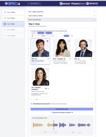 Voice selection process in ENCO's SPECai.