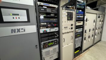 Inside the newly upgraded diplexed transmitter facility in Dupo, Ill. The overhauled room features modernized equipment to support both KFUO and KXFN, including a Nautel NX5 transmitter (left) and custom phasing and tuning cabinets (right) designed for the combined operation.