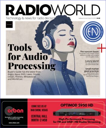 Cover of Radio World with a drawing of a woman listening to headphones with her eyes closed