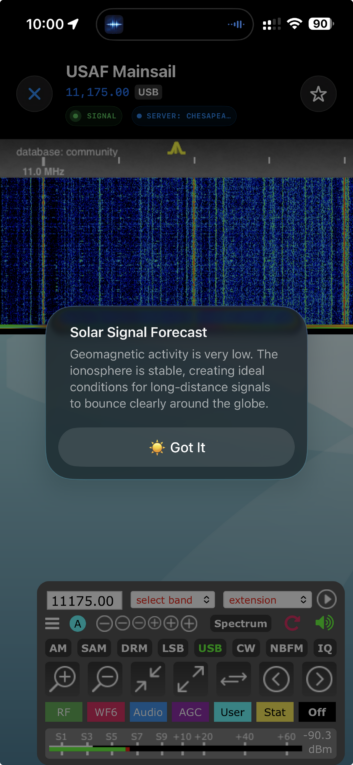 If you tap the "Signal" button while connected to a server in the Echo app, it fetches space weather from NOAA to display a solar signal forecast. 