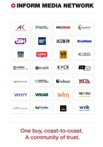 Logos of many of the participating public radio stations