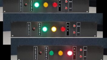 The front panel includes three high-visibility LED indicators and pushbutton switches.