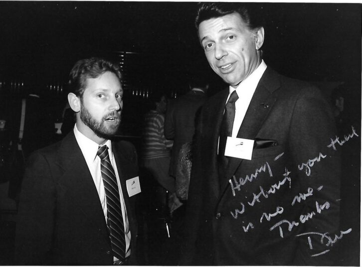 After growing up listening to Dan Ingram, Lenz would go on to mix his Top 40 Satellite Survey. Lenz is pictured with Ingram in this autographed photo.