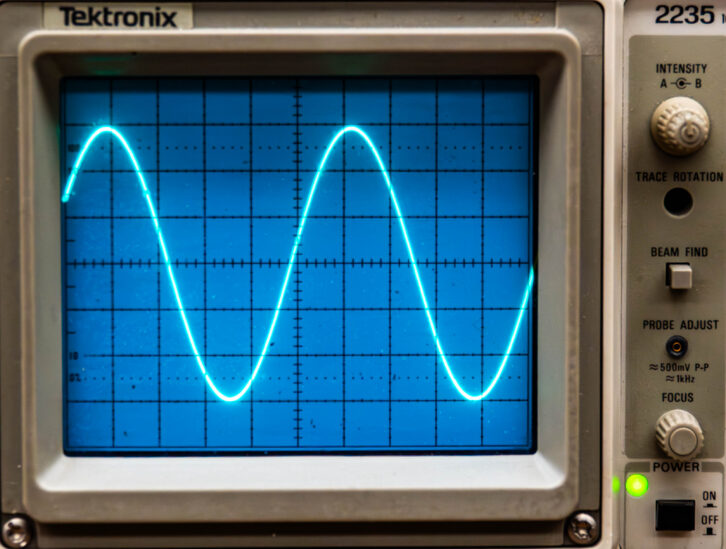 Fig. 2: A 60 Hz sine wave on an oscilloscope.