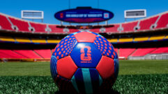 A colorful soccer ball on the pitch at Arrowhead Stadium in Kansas City, Missouri. (Photo by Jay Biggerstaff/Getty Images)