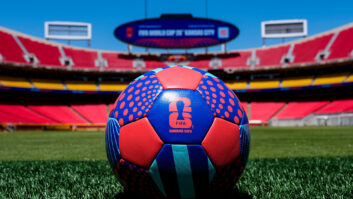 A colorful soccer ball on the pitch at Arrowhead Stadium in Kansas City, Missouri. (Photo by Jay Biggerstaff/Getty Images)