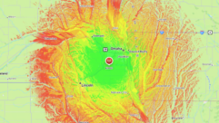 KOOO(FM)'s coverage area, from the RadioLand app.