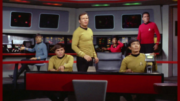 LOS ANGELES - SEPTEMBER 20: Leonard Nimoy as Mr. Spock, Walter Koenig as Pavel Chekov, William Shatner as Captain James T. Kirk, Nichelle Nichols as Uhura, George Takei as Hikaru Sulu and James Doohan as Montgomery "Scotty" Scott on the bridge of the Starship Enterprise in the STAR TREK episode, "Spock's Brain." Original airdate, September 20, 1968. Season 3, episode 1. Image is a screen grab. (Photo by CBS via Getty Images)