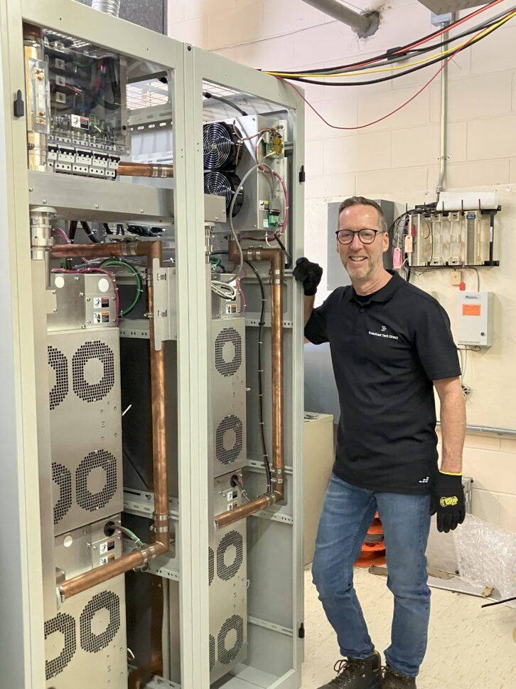 Richard Gerlovich does final technical checks on a GatesAir FAX40 transmitter for Cox station WEZI(FM) in Jacksonville, Fla.