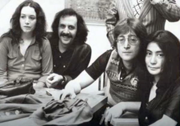 Alex Bennett (with Ronni Bennett on his lap) with John and Yoko in New York City, circa 1971.