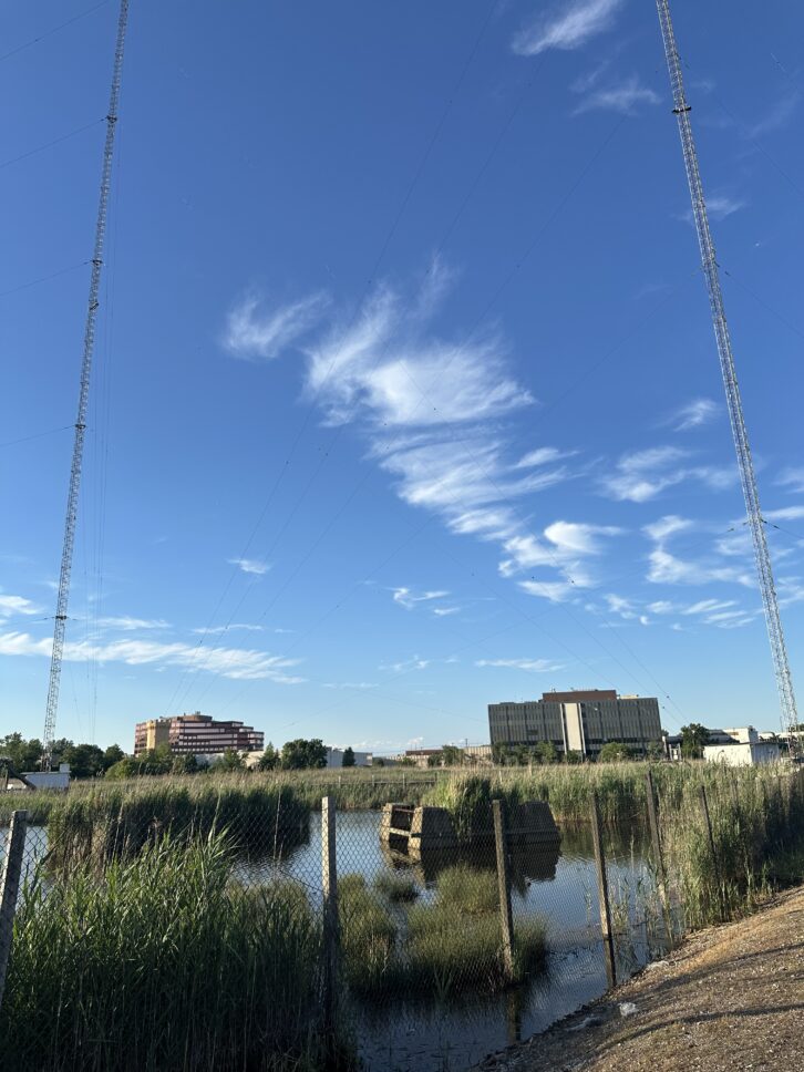 Looking east from the current WINS(AM) array, the concrete foundations of the original 1943 towers still pierce the Meadowlands marsh