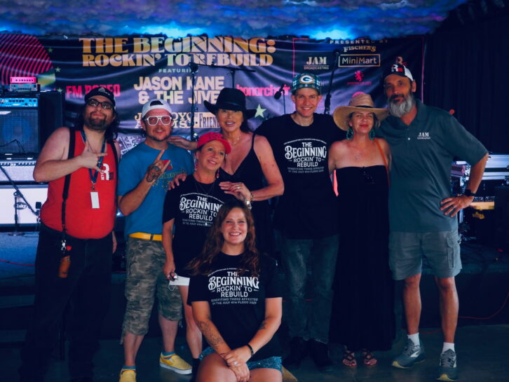 The Jam Broadcasting crew (top, left to right): Justin Radikiewicz, Cody Nichols, Michelle Laton, John McClellan, Leslee McClure and owner Justin McClure. At front, Gabbie Larentz and Felecia Fessenden. 