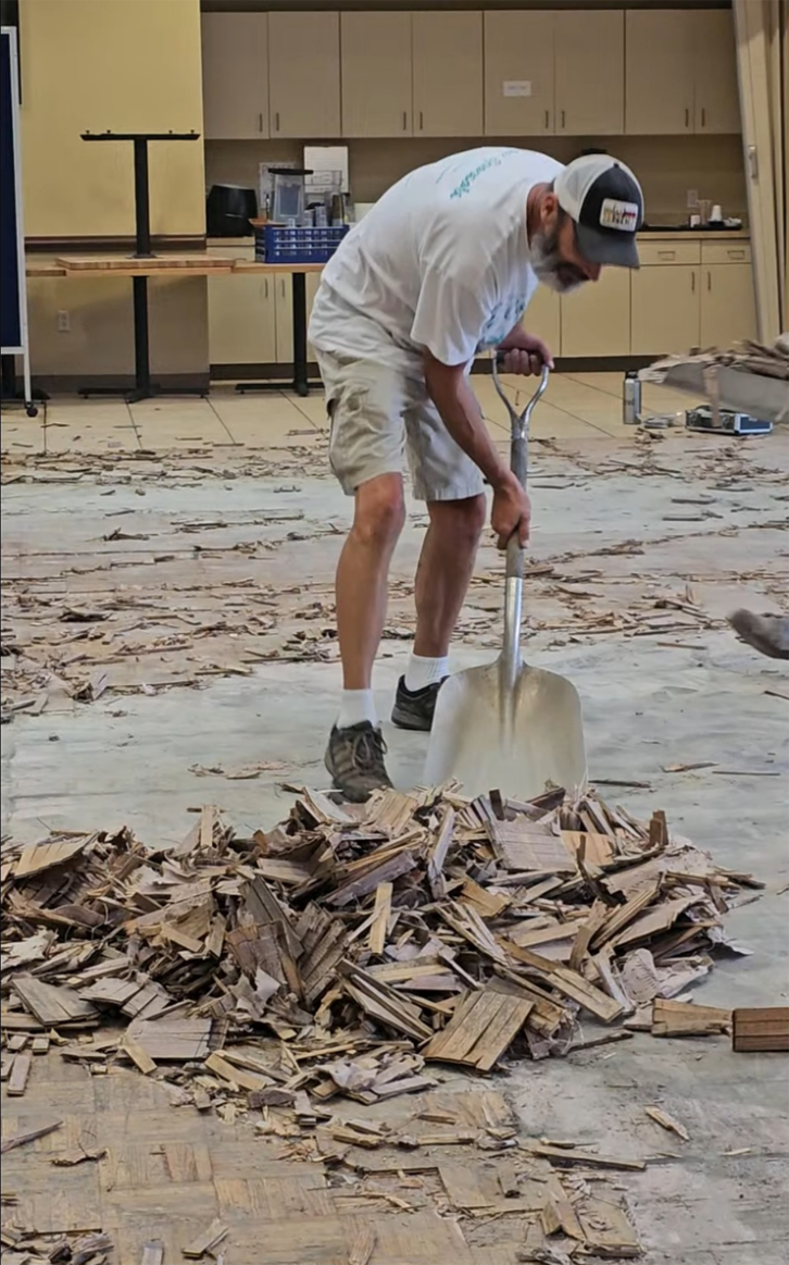 Justin McClure helping with cleanup at Dietert Community Center in Kerrville