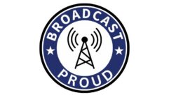 Logo of a tower and the words "Broadcast Proud" in a circle around it