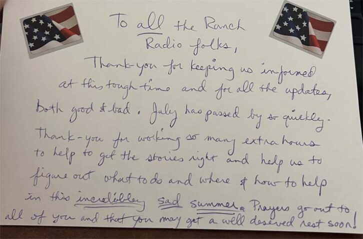 A listener thank you note to the staff at Ranch Radio.
