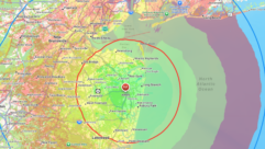 The 106.3 WKMK(FM) Longley-Rice projected area and FCC projected contours, from the RadioLand app. The former location of the W292FV(FM) translator is shown at the top.