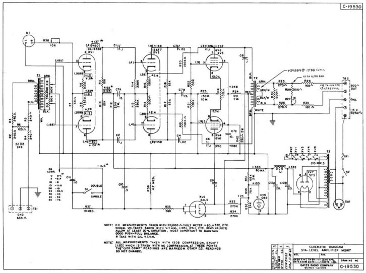 The classic Gates Sta-level uses the 5Y3 to make DC from the AC line, and the dual diode 6AL5 helps create the DC control voltage used to compress the audio. Courtesy Waltzing Bear Audio.