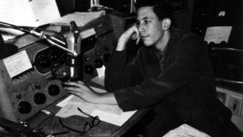 Young Alex Bennett at KTIM(AM) in San Rafael, Calif., around 1960. Photo used with permission of the Bay Area Radio Museum”.