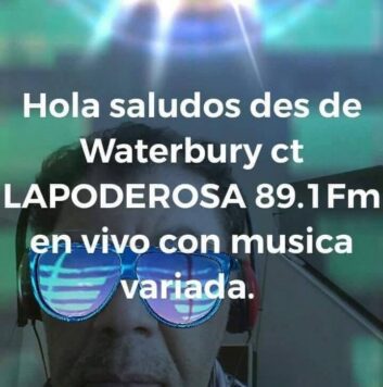 An image from a Facebook page shows a man in sunglasses and words welcoming the visit to "Lapoderosa 89.1 FM"