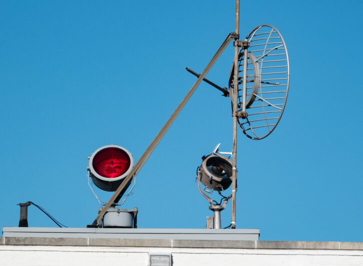 Fig. 3 The STL microwave receiving dish with a rotating beacon light.