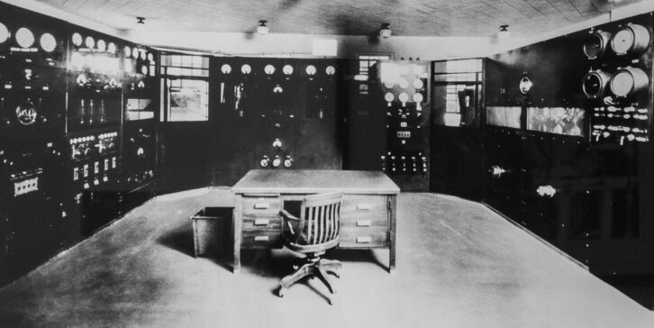 Fig. 4 The WSM 50,000-watt transmitter in the 1930s.
