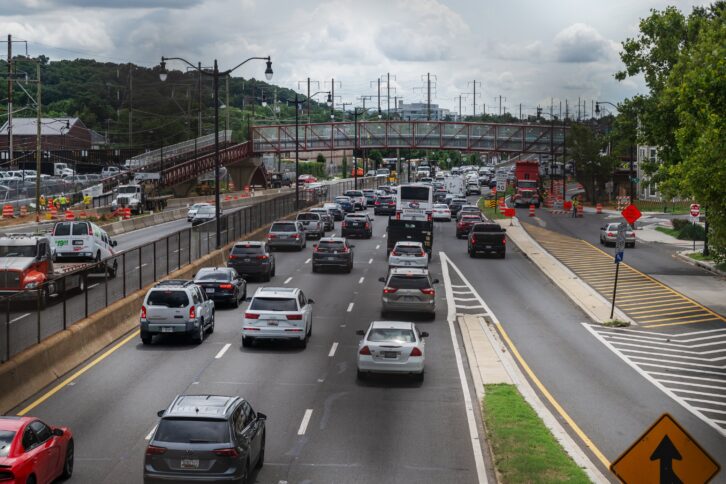 WASHINGTON, DC - AUGUST 07: Traffic moves along I-295 in Washington, DC on August 07, 2024. (Photo by Craig Hudson for The Washington Post via Getty Images)