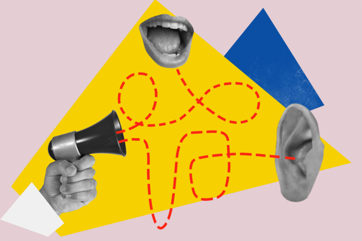 Image of megaphone, mouth and ears