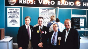 Promoting RBDS at the CES Show in 1993. From left: John Casey, Alan Haber, Jerry LeBow and Dietmar Kopitz. (Source: The RDS Forum)