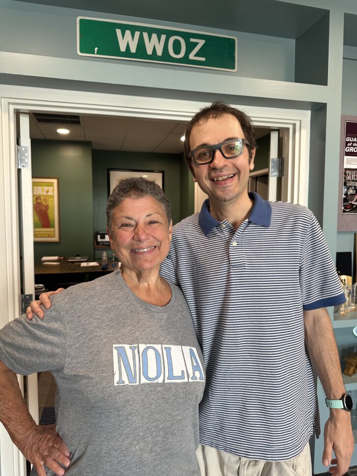 Beth Utterback, WWOZ's general manager, with Nick at the station's Jackson Brewery studios