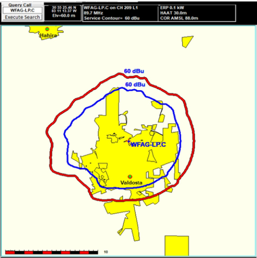 The 60 dBu contour exhibit prepared by WFAG's engineering consultant in its waiver request.