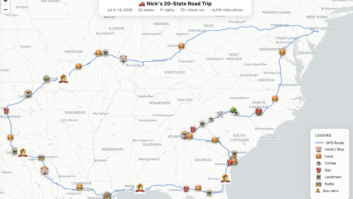 That's a lot of driving. I used my location data, and the help of Claude code, to produce this graphic of our trip route. Click to enlarge.